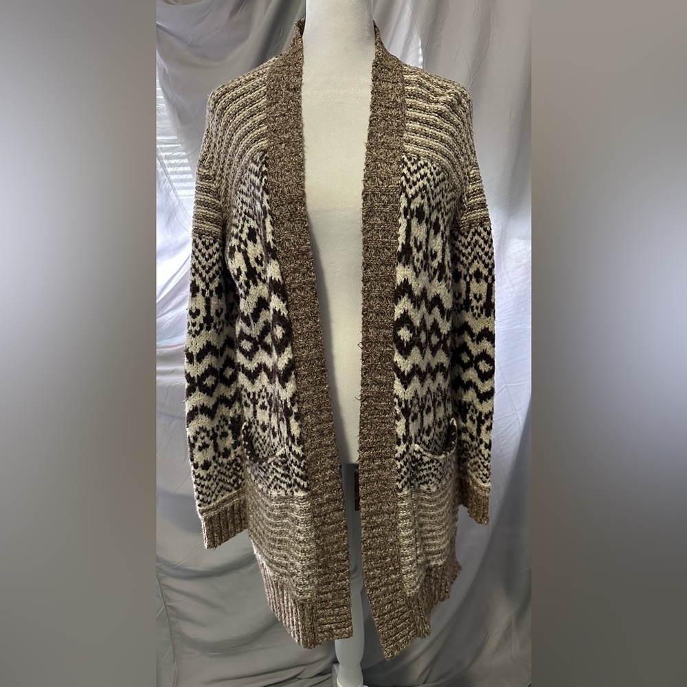 American Eagle Outfitters Brown and Cream Knit Cardigan